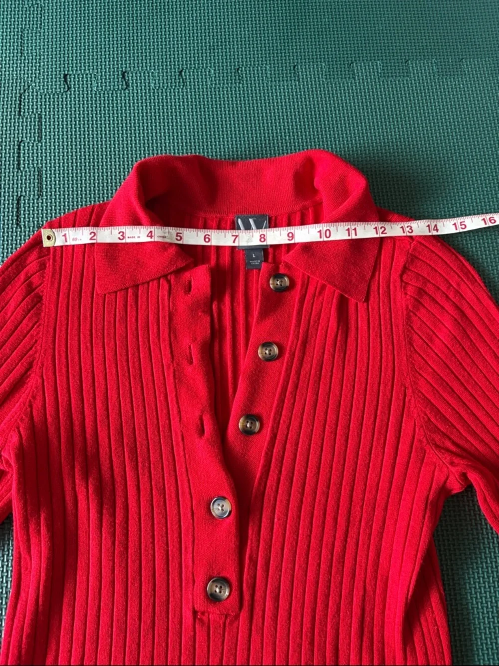 Red Ribbed Half-Button-Front Collared Sweater Size L - Picture 4 of 7
